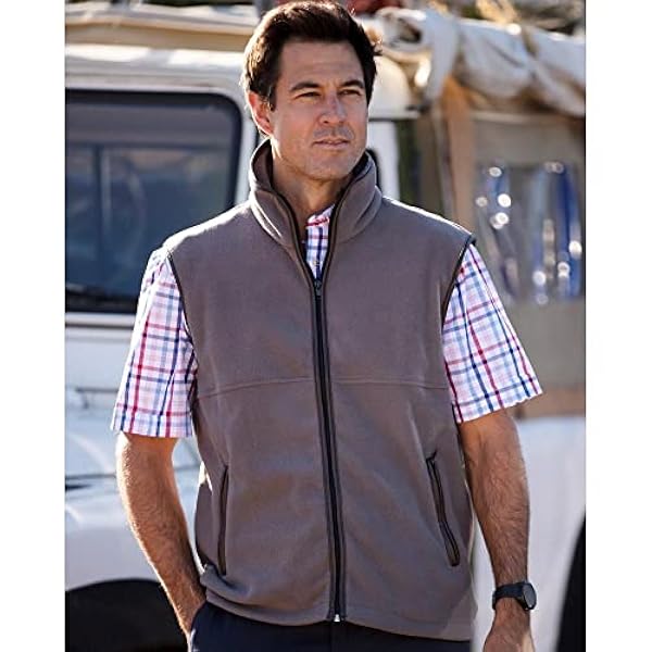 Walker & Hawkes Hampton - Heren fleece bodywarmer met leren zoom